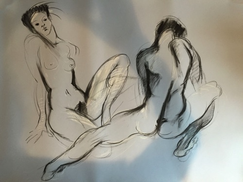 Pair of nudes - no 4 - 
Life drawing in Caran D'Ache oil pencils
(Ref 21)